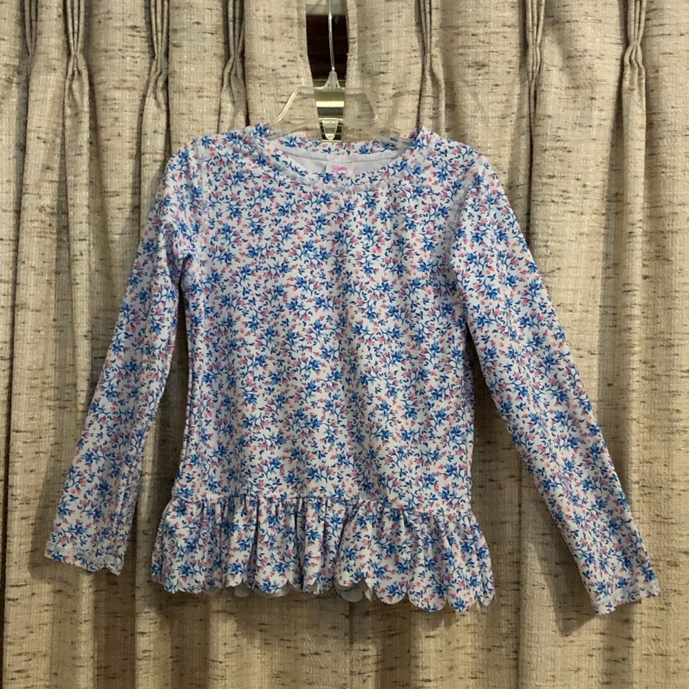 RuffleButts Long Sleeve Floral Rash Guard Swim Top